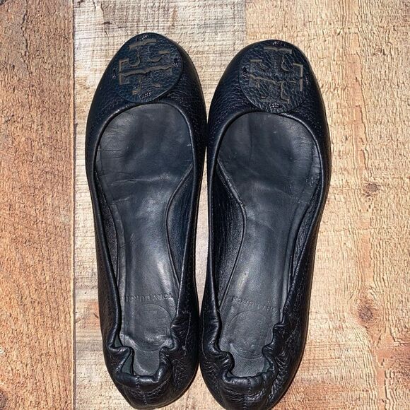 Tory Burch Reva Pebbled Black Leather Ballet Flats - Picture 3 of 11